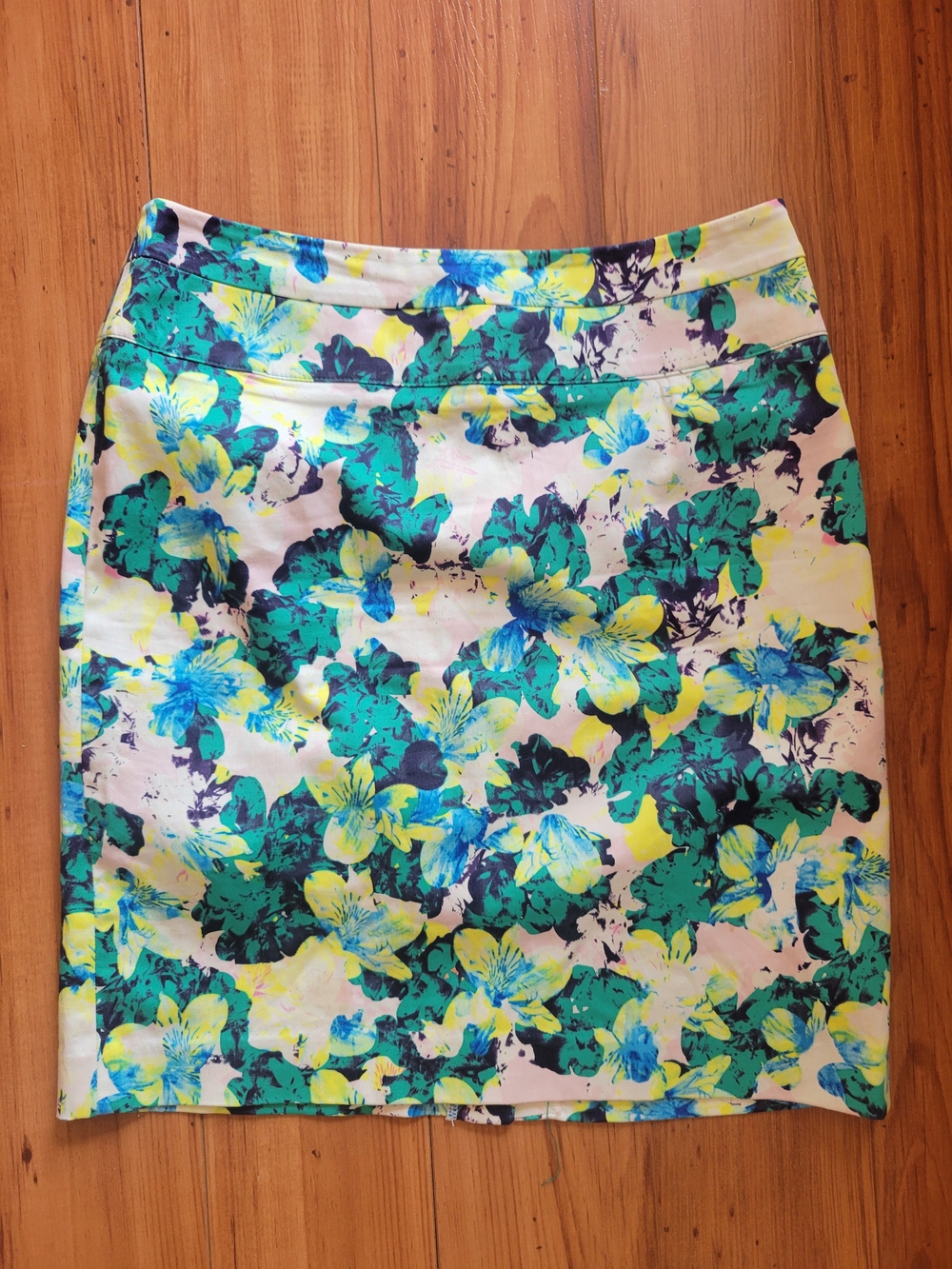 Floral Pencil Skirt in Teal, Yellow & Blue